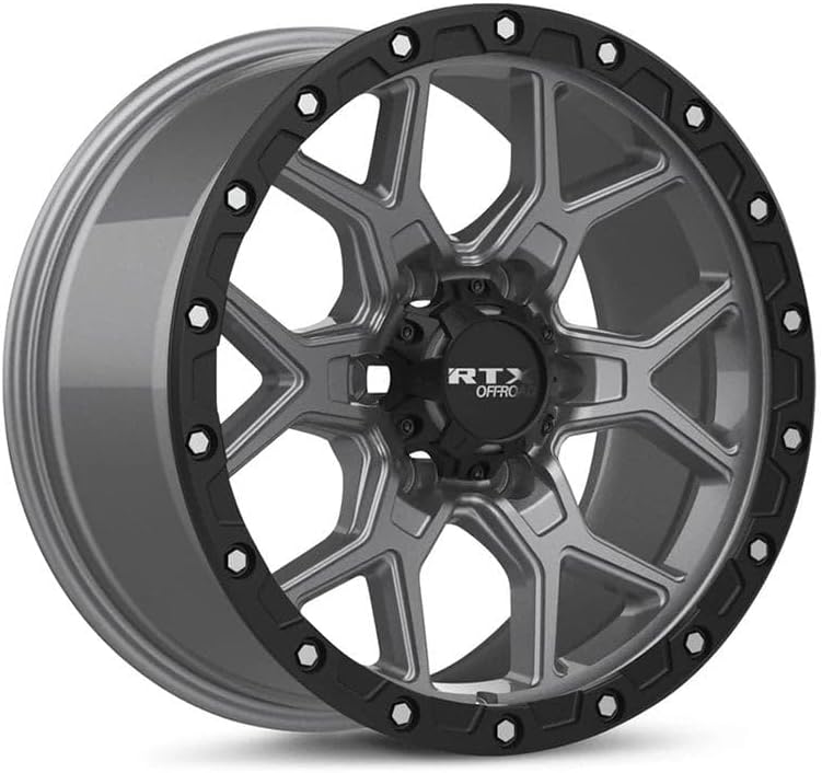 20x9 inch Custom Wheel - Matte Gunmetal with Black Lip and Milled Rivets Offroad Design Aluminum Alloy Rim Offroad Bolt- Pattern 6x139.7 mm Offset 20 mm