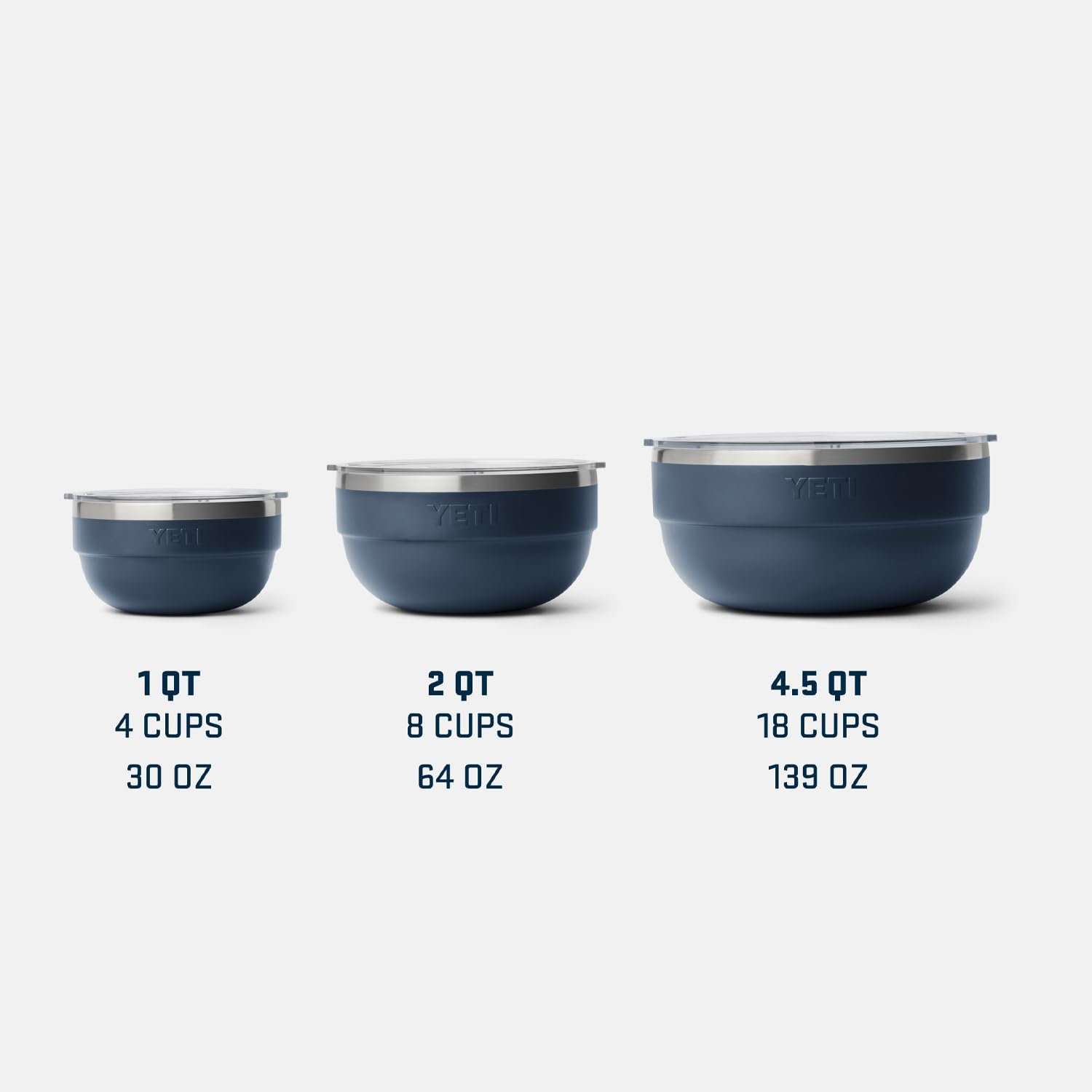 YETI Nestable Standard Food Storage Bowl Set, (1) 1 QT, (1) 2 QT, and (1) 4.5 QT, Navy