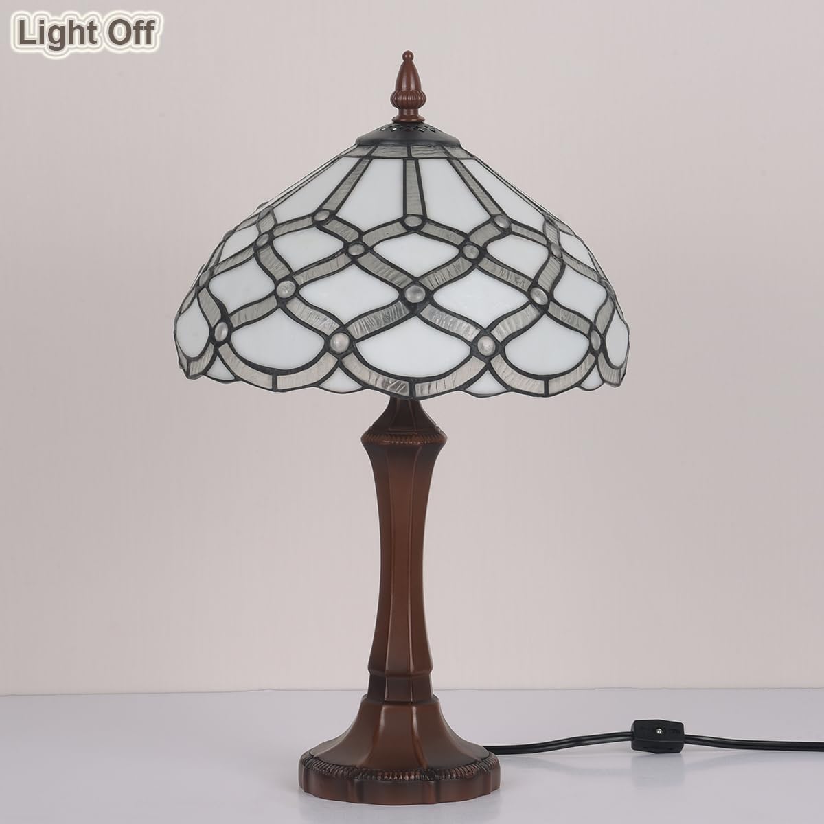 Tiffany Table Lamp,White Stained Glass Table Light,Antique Style Medium Size Desk Lamp Vintage Beside Reading Lamp for Living Room Bedroom Office