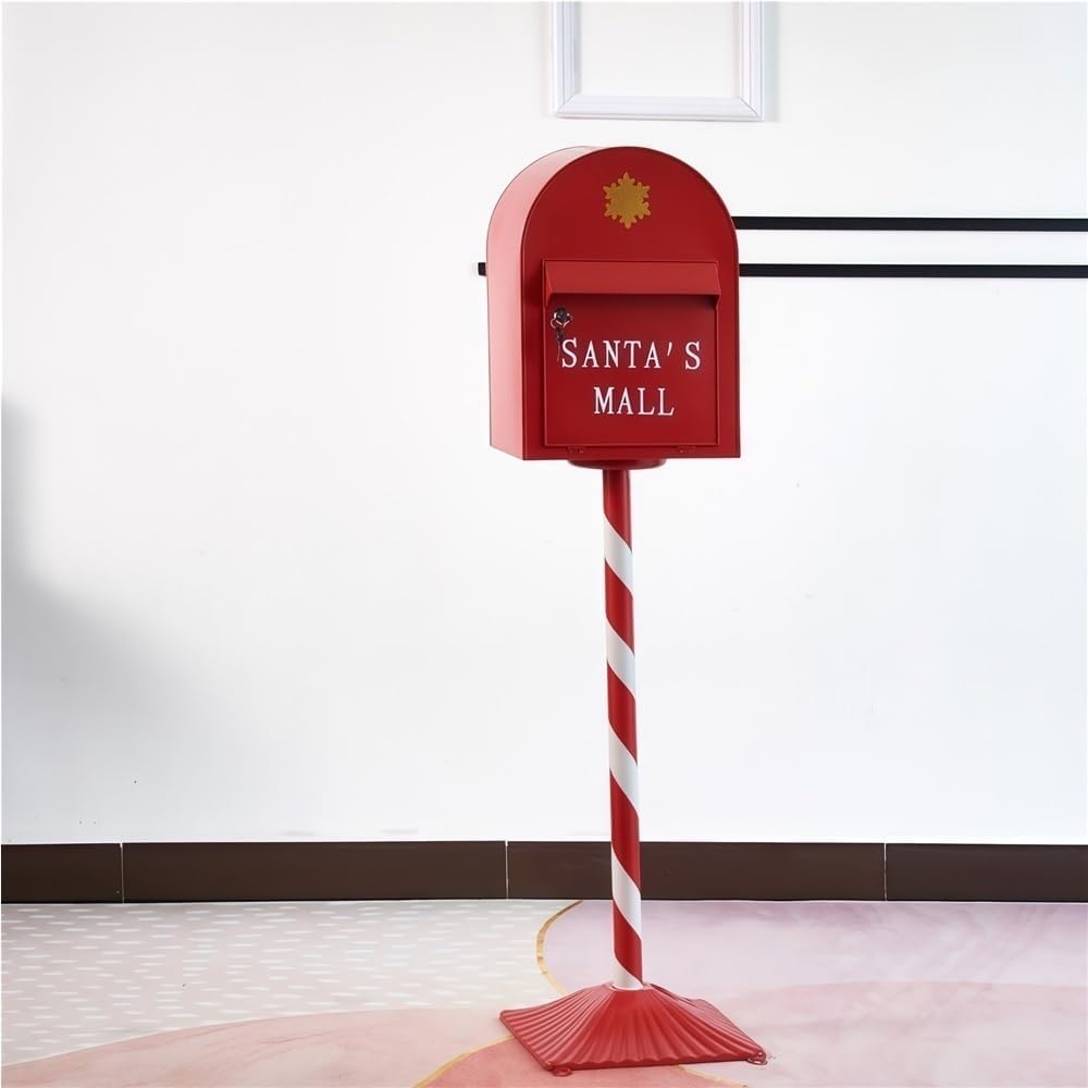 Outdoor Standing Metal Mailbox with Lock, Mail Box with Flip-Down Door, Large Capacity Mailboxes for House, Yard, Garden(Red)