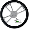 Chrome 14' Billet Aluminum 5 Holes Steering Wheel Split Tri Spoke Style with Black Leather Half Wrap & Horn Button