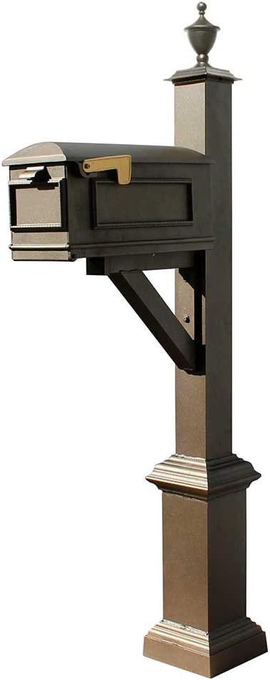 WPD-SB1-S5-LMC-BZ Westhaven Cast Aluminum Post Mount Mailbox System with Lewiston Mailbox, Square Base and Urn Finial, Ships in 2 Boxes, Bronze