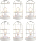 JHY DESIGN 6PCS Battery Operated Lamp 10''H Decorative Table Lamp Metal Cage Cordless Lamps with LED Bulb for Home Decor Living Room Bedroom Kitchen Wedding Patio Indoor（White）