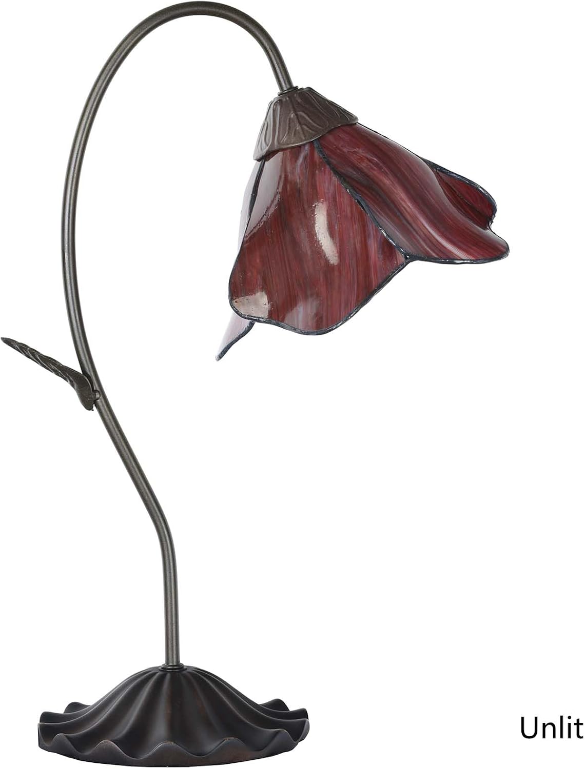 Bieye L12018 Flower Tiffany Style Stained Glass Table Lamp with 8-inch Wide Bent Glass Lampshade Lily Pad Base (Red, 1-Light)