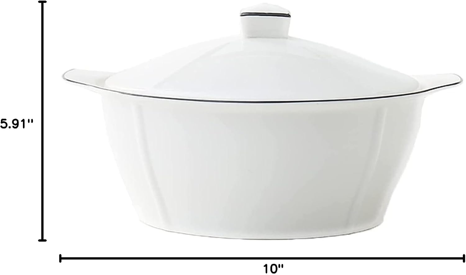 Japanese Style Tableware Household 10 Inch Ceramic Bowls Anti-scalding Binaural Soup Bowl With Lid 2500ML Large Capacity Ramen Bowls - White (Size : 25.4 * 15cm)