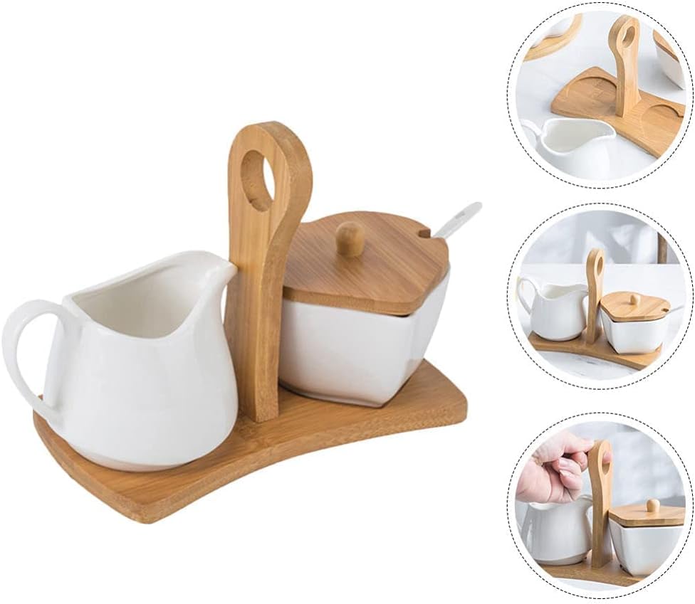 Sugar Bowl Set with Lid Spoon Ceramic Cream Jugs Pitcher Jar Dispenser Porcelain Creamers Coffee Serving Set for Coffee Tea Milk Jam Sauces