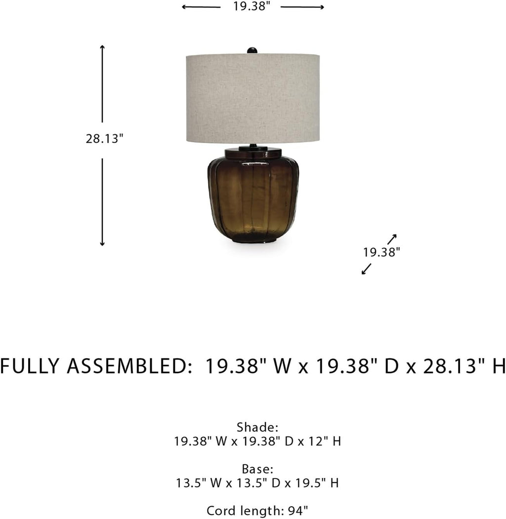 Signature Design by Ashley Bainmore Transitional Table Lamp with 3-Way Switch and Drum Shade, Dark Brown