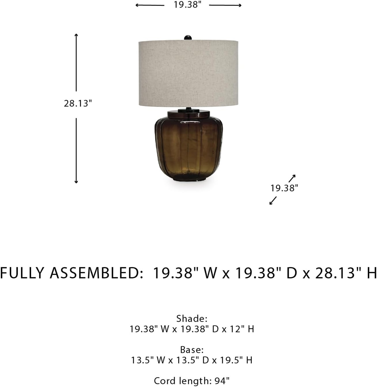 Signature Design by Ashley Bainmore Transitional Table Lamp with 3-Way Switch and Drum Shade, Dark Brown