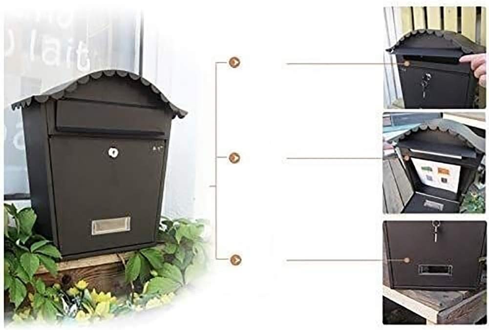 Post Boxes Wall Mounted Letter Boxes for Outside Villa Outdoor Wall-Mounted Letter Box Cast Aluminum Newspaper Box Retro Home Postbox with Lock Mailbox (Color : Black)