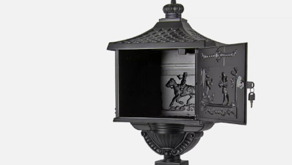 Black Color, Heavy Duty Mailbox Postal Box Security Cast Aluminum Vertical Pedestal, Mail Box