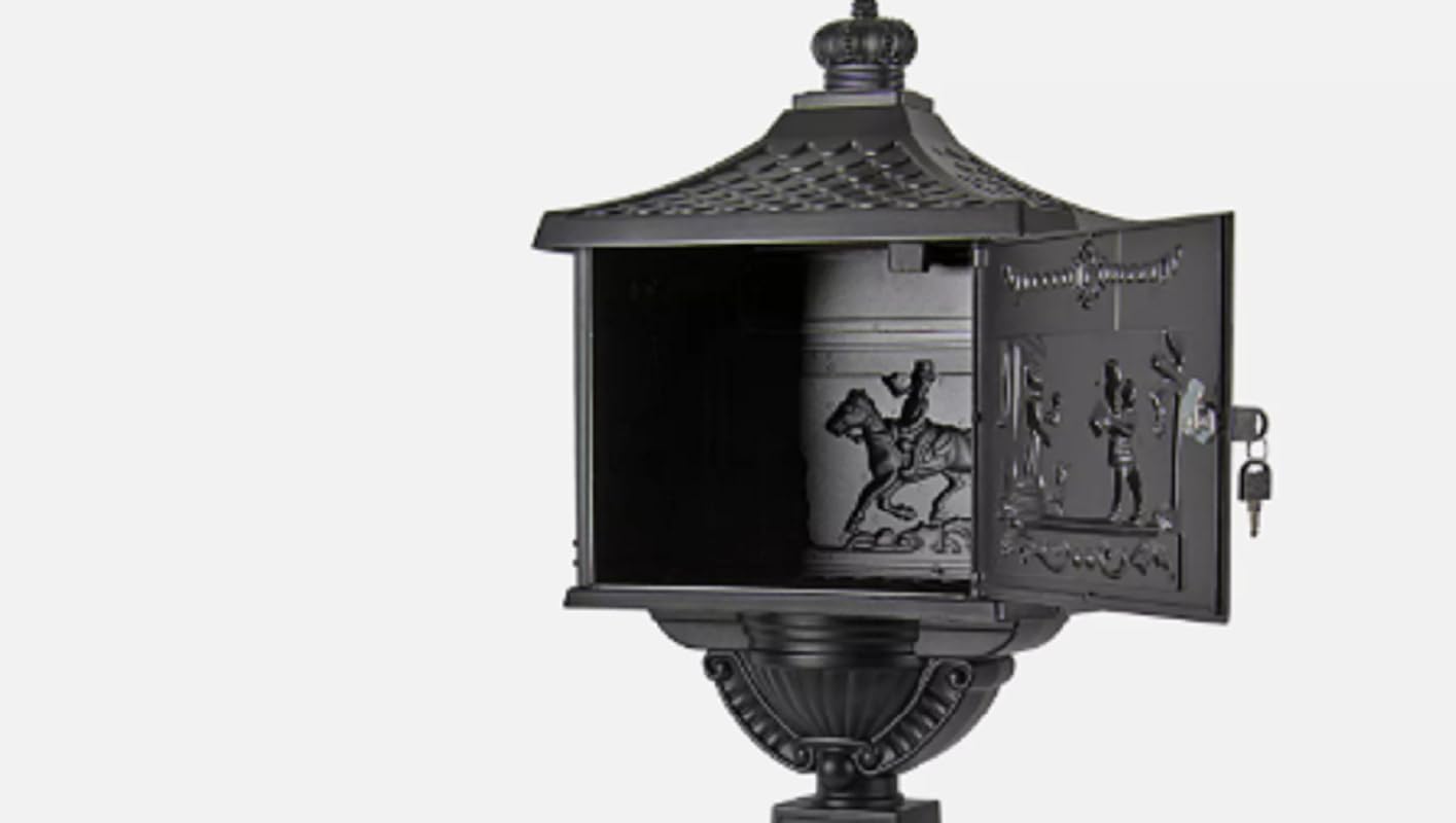Black Color, Heavy Duty Mailbox Postal Box Security Cast Aluminum Vertical Pedestal, Mail Box