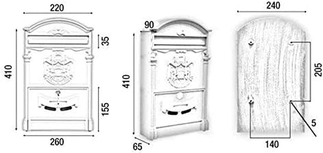 Post Box Retro Vintage Mailboxes,Outdoor Mailbox European Aluminum Wall Mounted Mail Box Post Box Secure Letterbox 26X41X6.5cm Mailbox