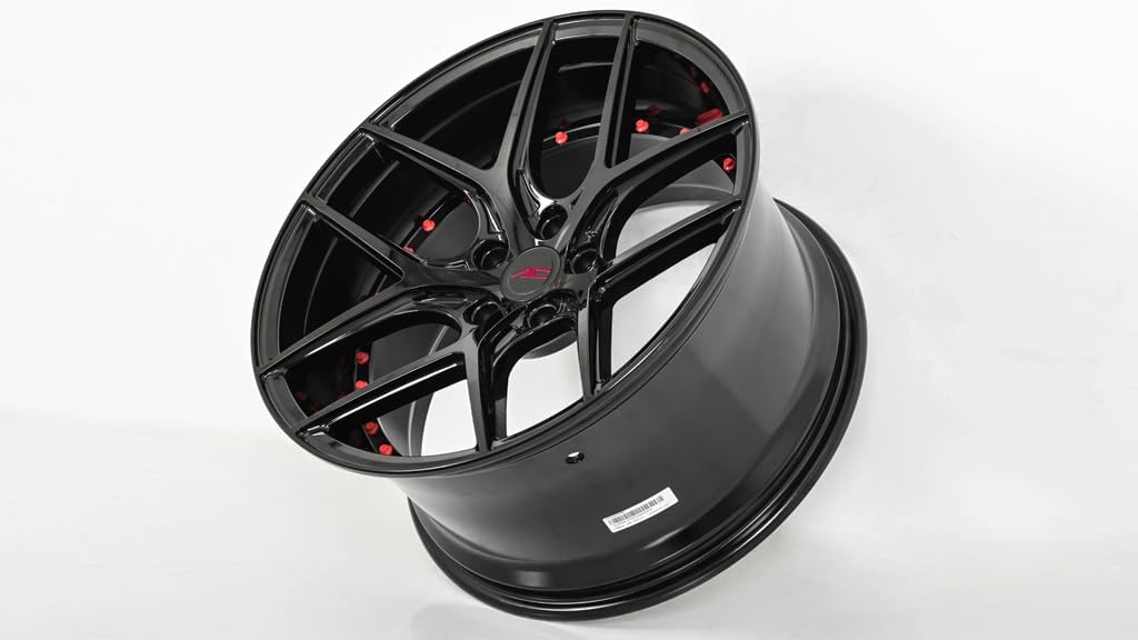Divino | 20 Inch Rims (Set of 4 Wheels) - Gloss Black with Red Rivets Finish - Fits Most Sedans, Coupes, and SUVs - Concave Rim Wheel