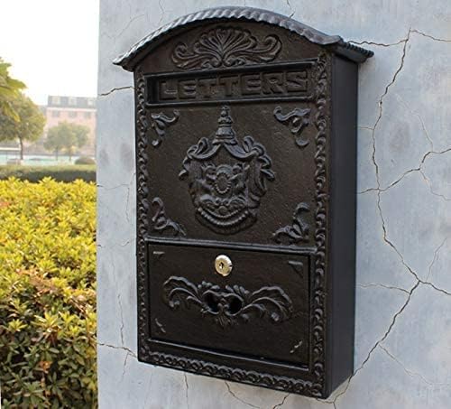 Cast Aluminum Mailbox Postbox Embossed Trim Decorative Metal Wall Mail Post Letters Box for Yard Patio Lawn Garden Outdoor Home