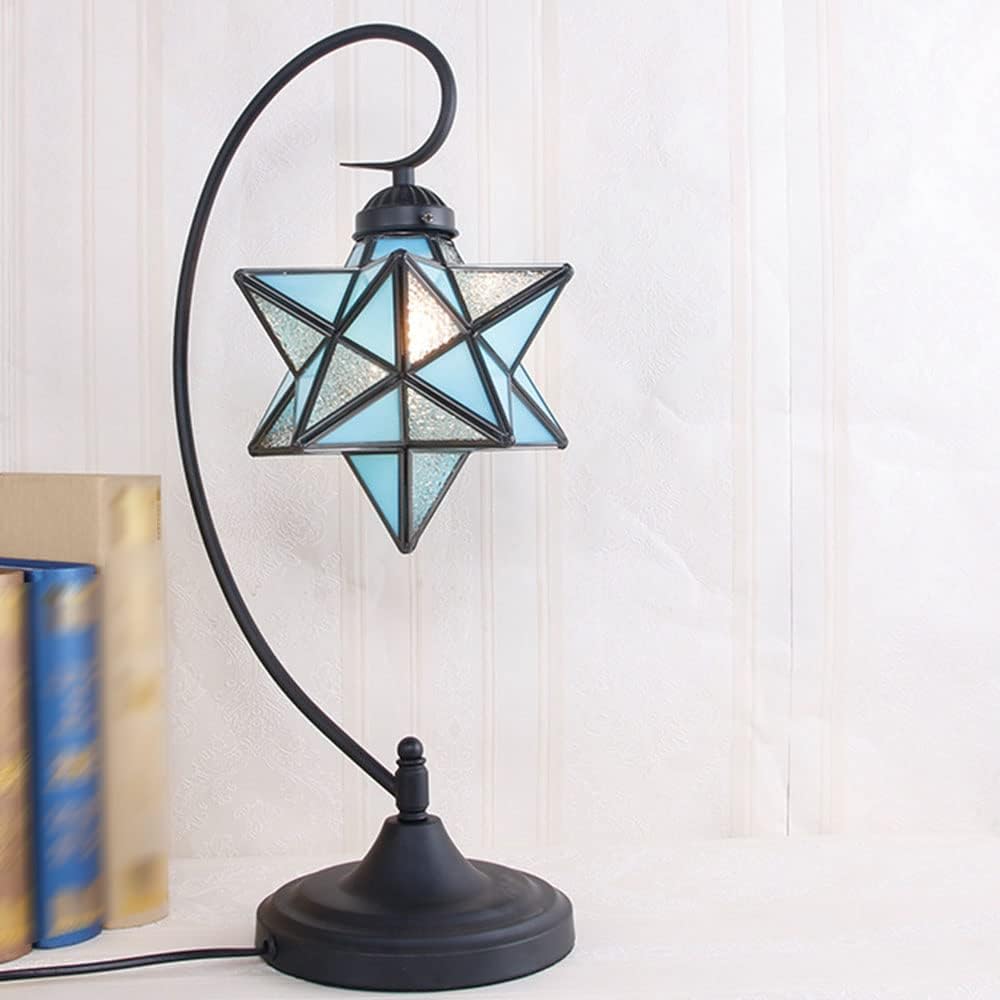 Glass Table Lamp Creative Star Table Light Modern Indoor Desk Light with Plug Bedroom Living Room Hotel Office Table Lamp Bedside Lights Black Metal Base