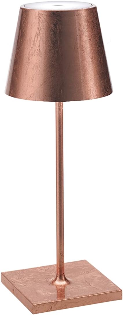 Zafferano, Poldina Pro Mini Lamp with Copper Leaf, Rechargeable Cordless Table Lamp with Touch Controls, Usable as an Indoor Lamp, Dimmer, 2200-3000 K, Height 11.8 Inches