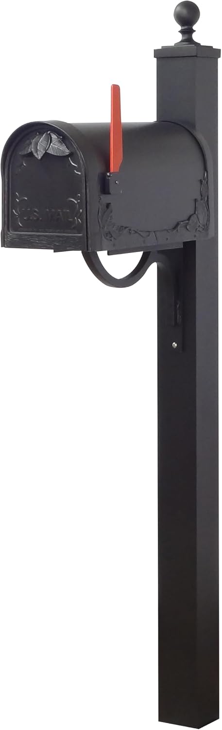 Special Lite Floral Curbside Mailbox with Springfield Post - Black Aluminum Mailbox with Direct Burial Post - SCF-1003_SPK-710-BLK