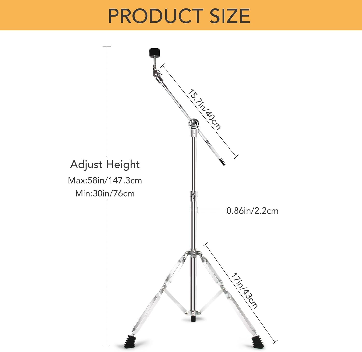 Boom Cymbal Stand, Adjustable Cymbal Stand for Drum Hardware Percussion Mount Holder Gear Set for Mounting Crash, Ride, Splash Cymbals, Double Braced Legs with Rubber Feet (4 Pack)