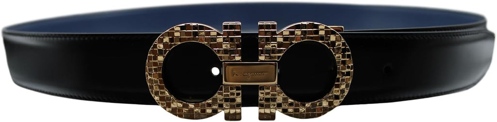 Salvatore Ferragamo Gancini Logo Engraved Reversible Gold Buckle Belt