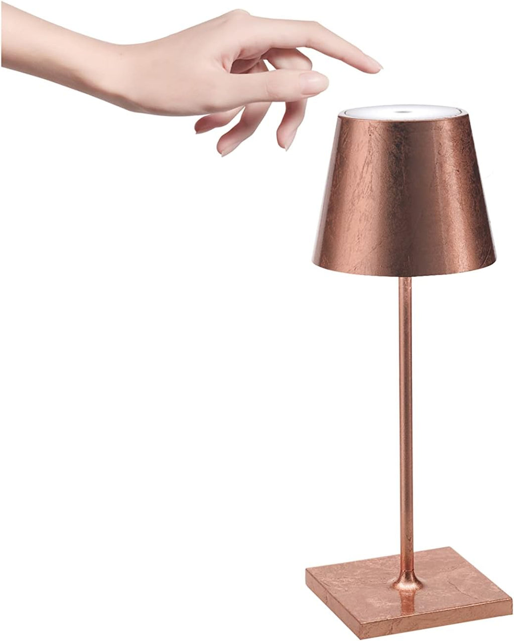 Zafferano, Poldina Pro Mini Lamp with Copper Leaf, Rechargeable Cordless Table Lamp with Touch Controls, Usable as an Indoor Lamp, Dimmer, 2200-3000 K, Height 11.8 Inches