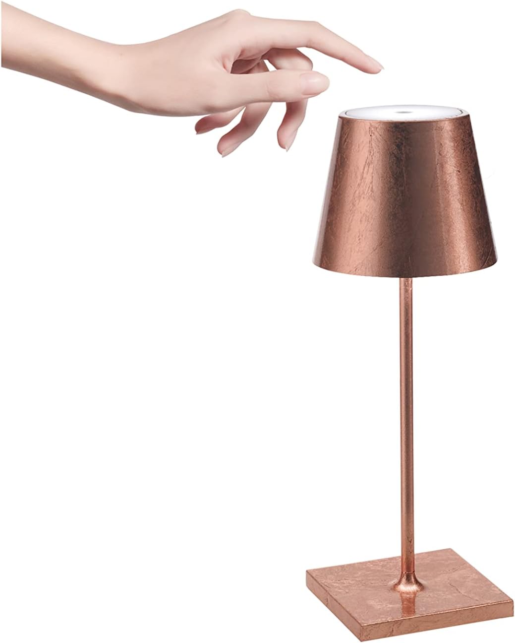 Zafferano, Poldina Pro Mini Lamp with Copper Leaf, Rechargeable Cordless Table Lamp with Touch Controls, Usable as an Indoor Lamp, Dimmer, 2200-3000 K, Height 11.8 Inches