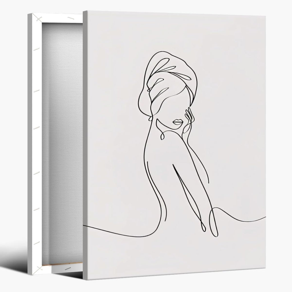 Trendy Female Sketch Wall Art Elegant Home Artwork Decor Minimalist Black and White Body Line Painting Poster Abstract Canvas Print Wall Decor for Bedroom Washroom Bathroom Framed20x30inch