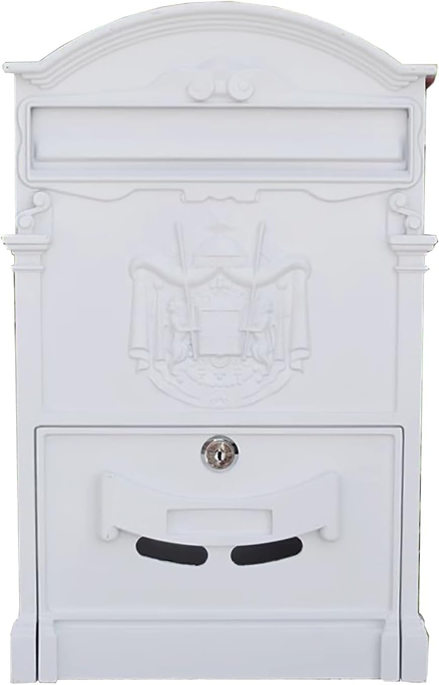 Mailboxes for Outside, Wall Mount Locking Mailbox, Vintage Large Capacity Mail Box, Security Mail Letter Metal Mailbox, for Outside(White)