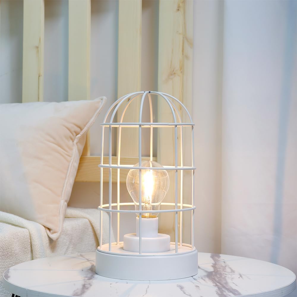 JHY DESIGN 6PCS Battery Operated Lamp 10''H Decorative Table Lamp Metal Cage Cordless Lamps with LED Bulb for Home Decor Living Room Bedroom Kitchen Wedding Patio Indoor（White）
