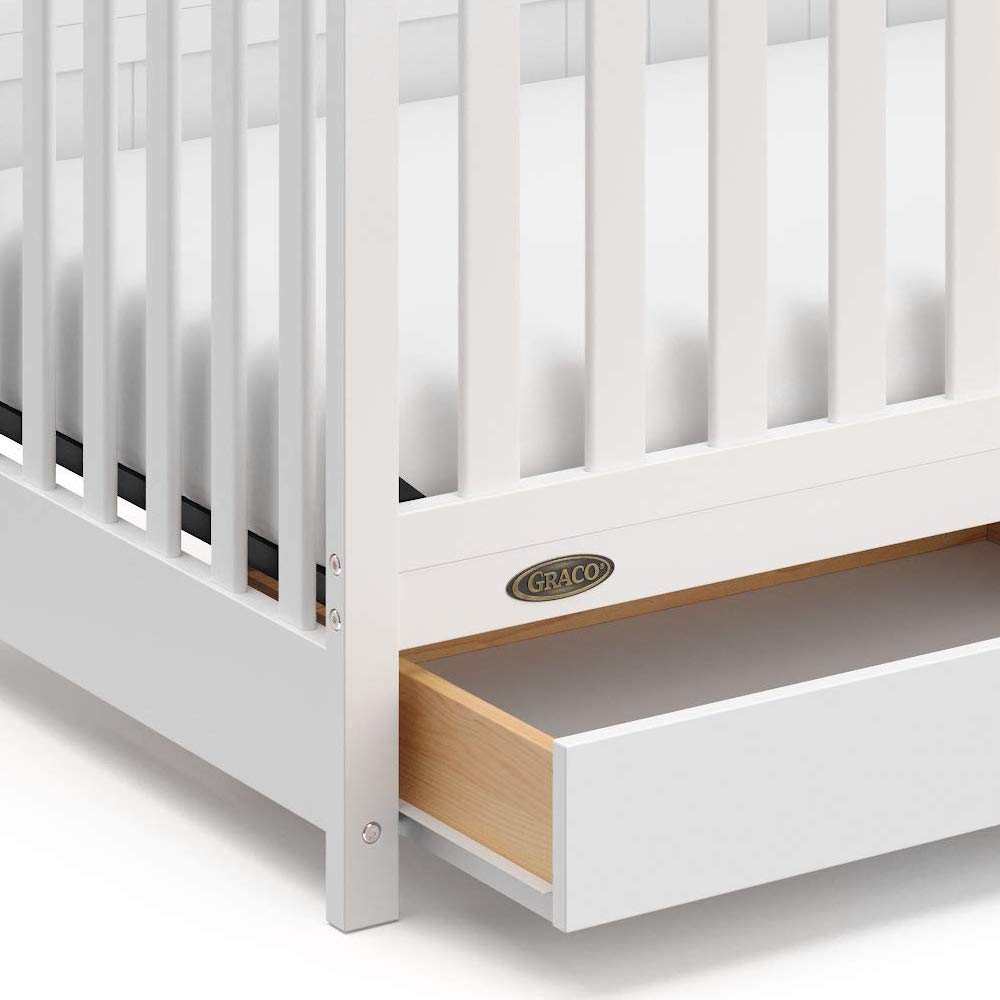 Graco Hadley 5-in-1 Convertible Crib with Drawer – GREENGUARD Gold Certified, Fits Standard Crib Mattress, Converts to Toddler Bed, Daybed and Full Bed, 4 Adjustable Mattress Heights (White)