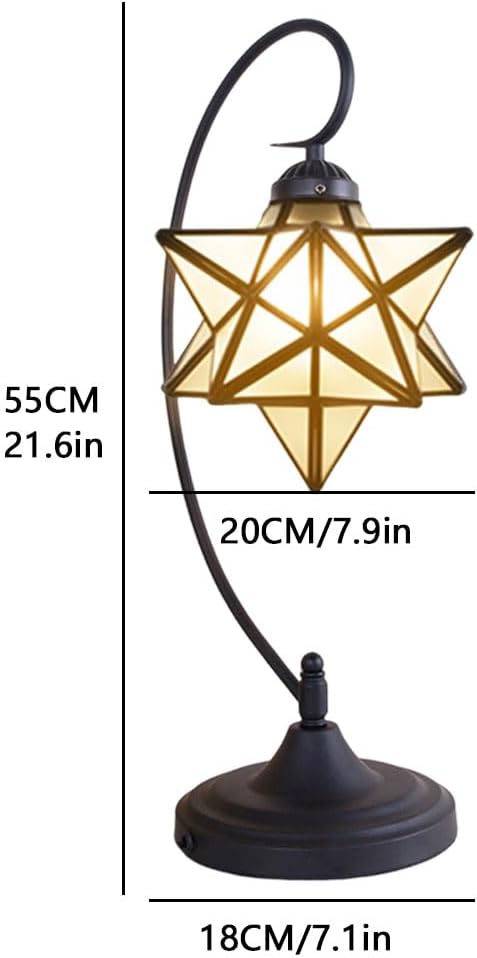Glass Table Lamp Creative Star Table Light Modern Indoor Desk Light with Plug Bedroom Living Room Hotel Office Table Lamp Bedside Lights Black Metal Base