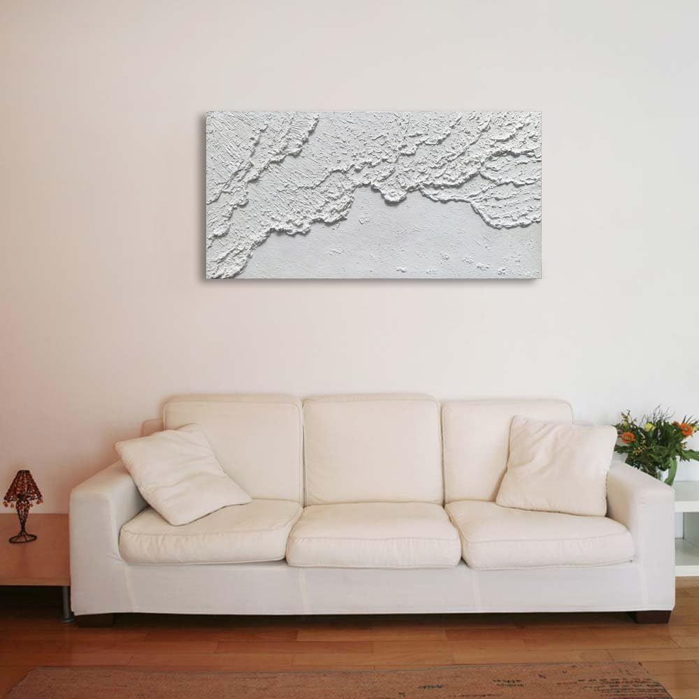 White Textured Wall Art Handmade Contemporary Modern Oil Painting On Canvas Ocean Wave Beach Abstract Painting for living Room Bedroom Decor