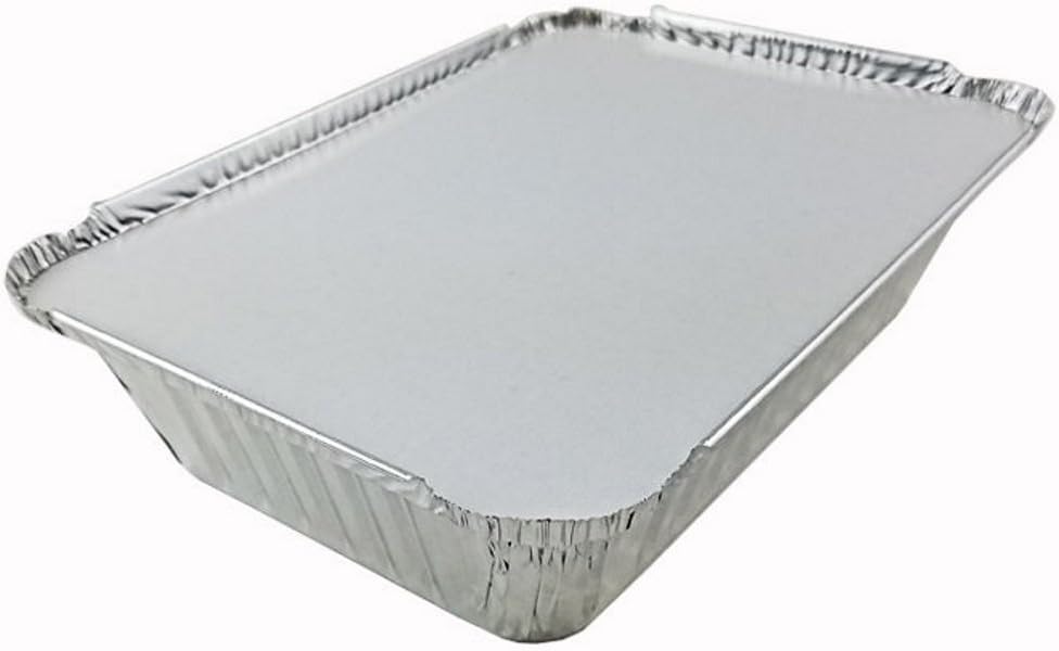 PACTOGO 2 1/4 lb. Oblong Deep Aluminum Foil Take-Out Pan with Board Lid Disposable Containers 8.44' x 5.94' x 1.81' (Pack of 250 Sets)
