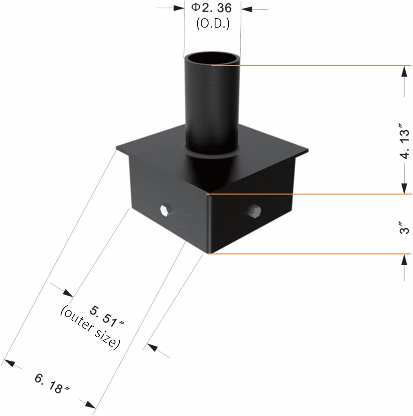6 Inch Square Pole Tenon Adapter, Steel Post Bracket Inner Fit Convert to Round 2-3/8' Slip Fitter Vertical Tenon for Outdoor Parking Lot LED Shoebox Light Bronze 6 Pack