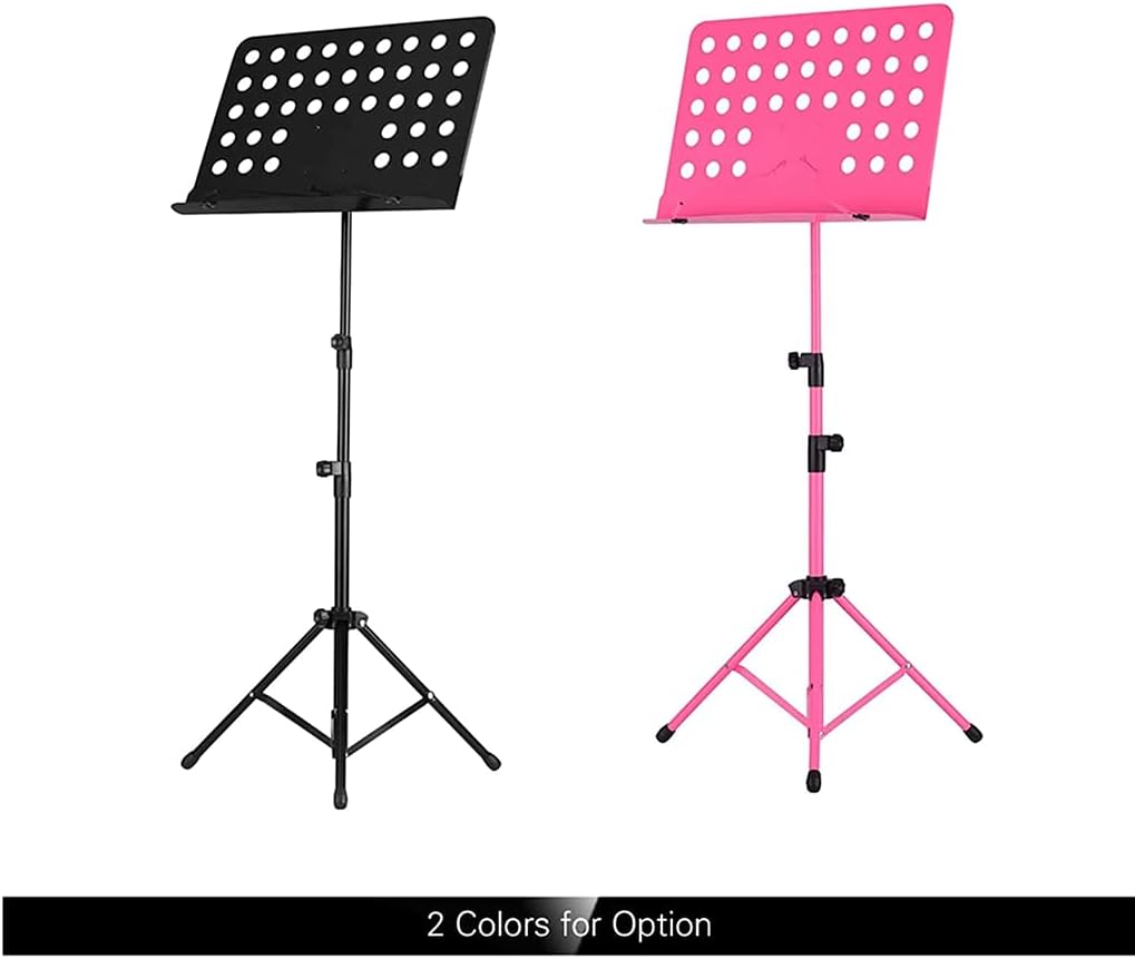 Music Stands Adjustable Height Music Holder Portable Metal Folding Sheet Music Stands for School Concert Violin Book Holder,Black，Red
