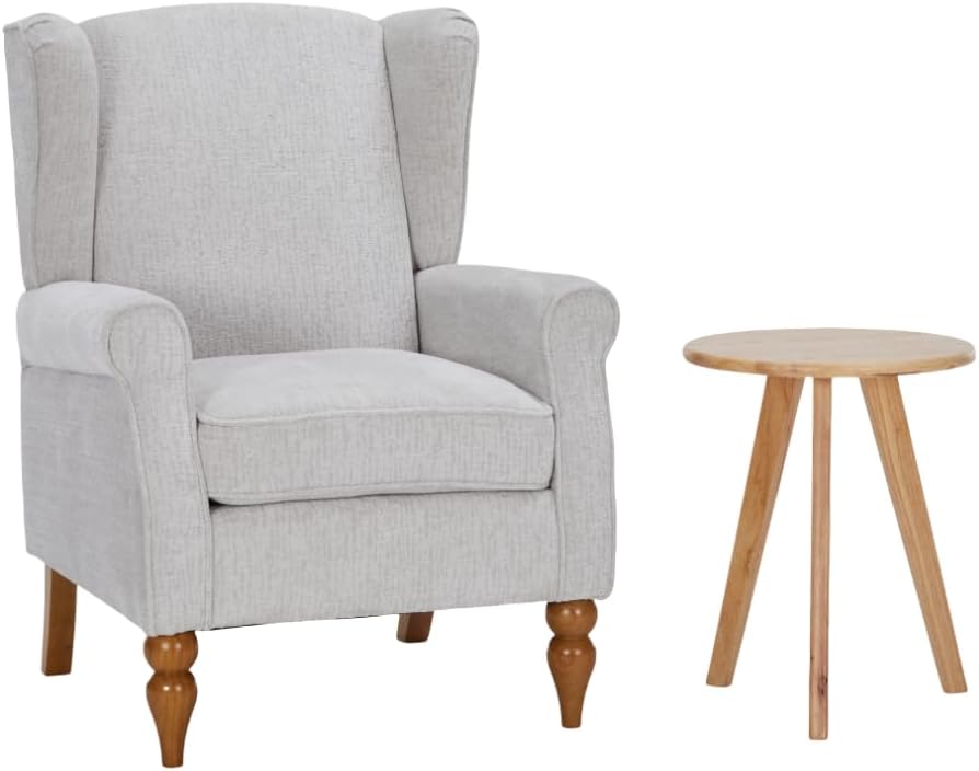 Mid-Century High Wingback Chair,Modern Fabric Accent Chair Armchair with Solid Wood Coffee Table Set,Leisure Single Sofa Chair for Living Room,Club,Home Reception,Beige