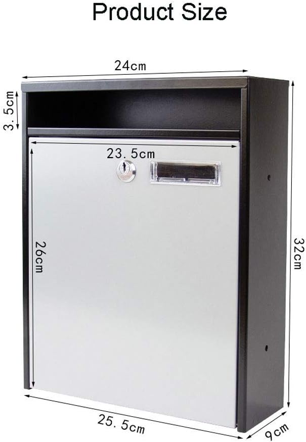 Design Mailbox,Letterbox Metal 3 Colours,Post Mail Secure,Steel Square Letter Mail Post Box Wall Mountable Lock,Outdoor Premium Wall Mounted Lockable Mail Box,Waterproof Letter Box