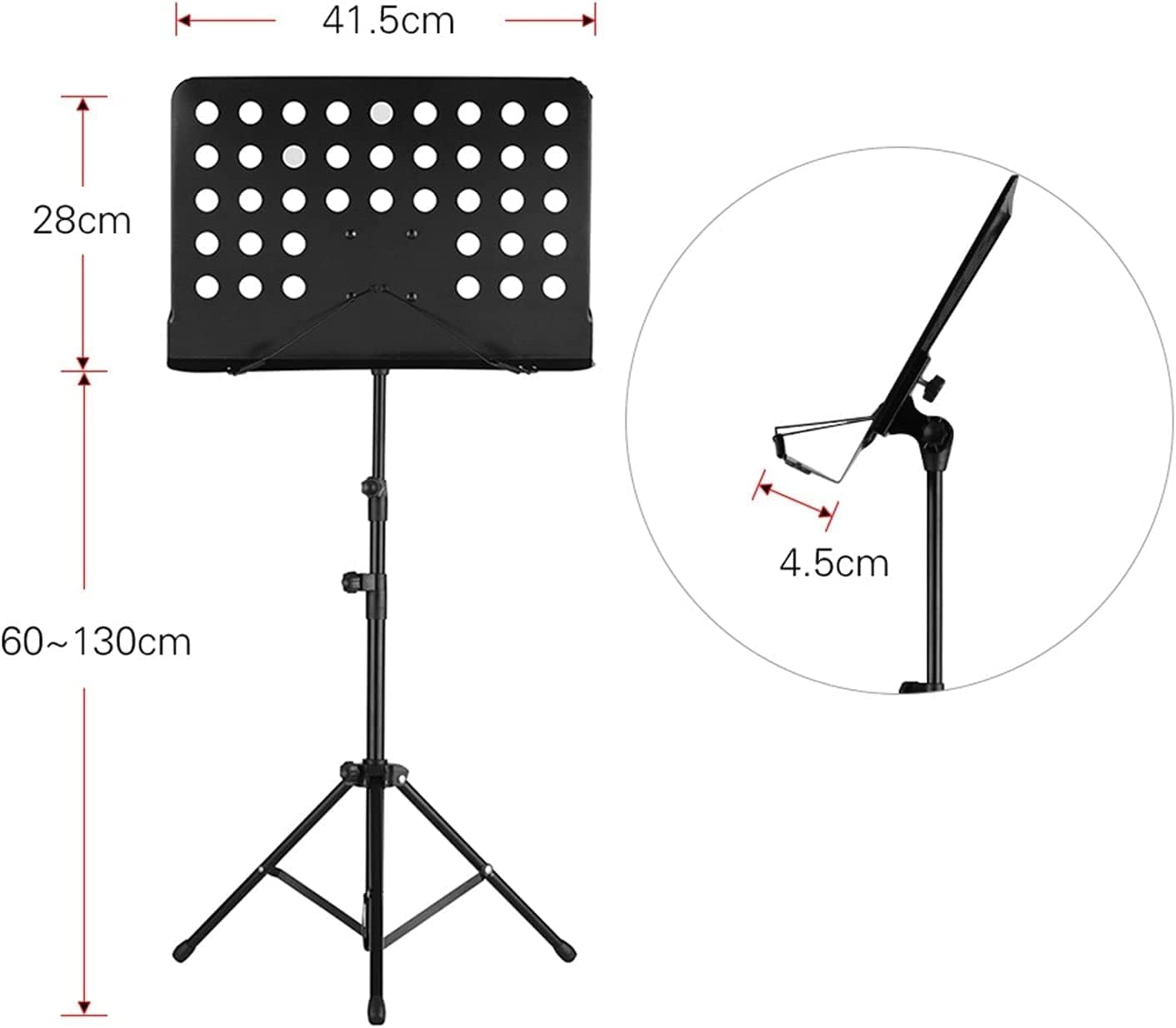Music Stands Adjustable Height Music Holder Portable Metal Folding Sheet Music Stands for School Concert Violin Book Holder,Black，Red