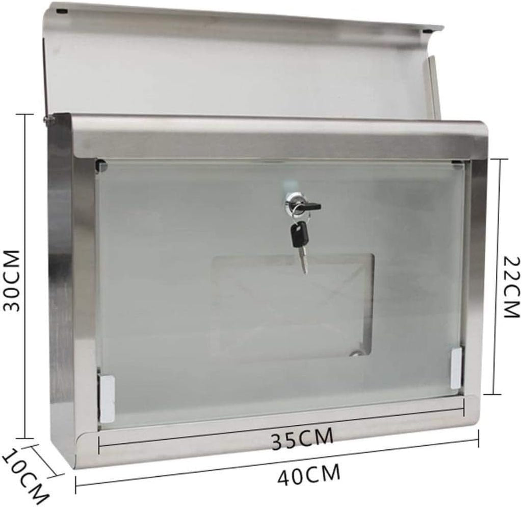 Mailbox Mail Box Rainproof Wall Postbox 304 Stainless Steel Glass Outdoor Fashion Villa