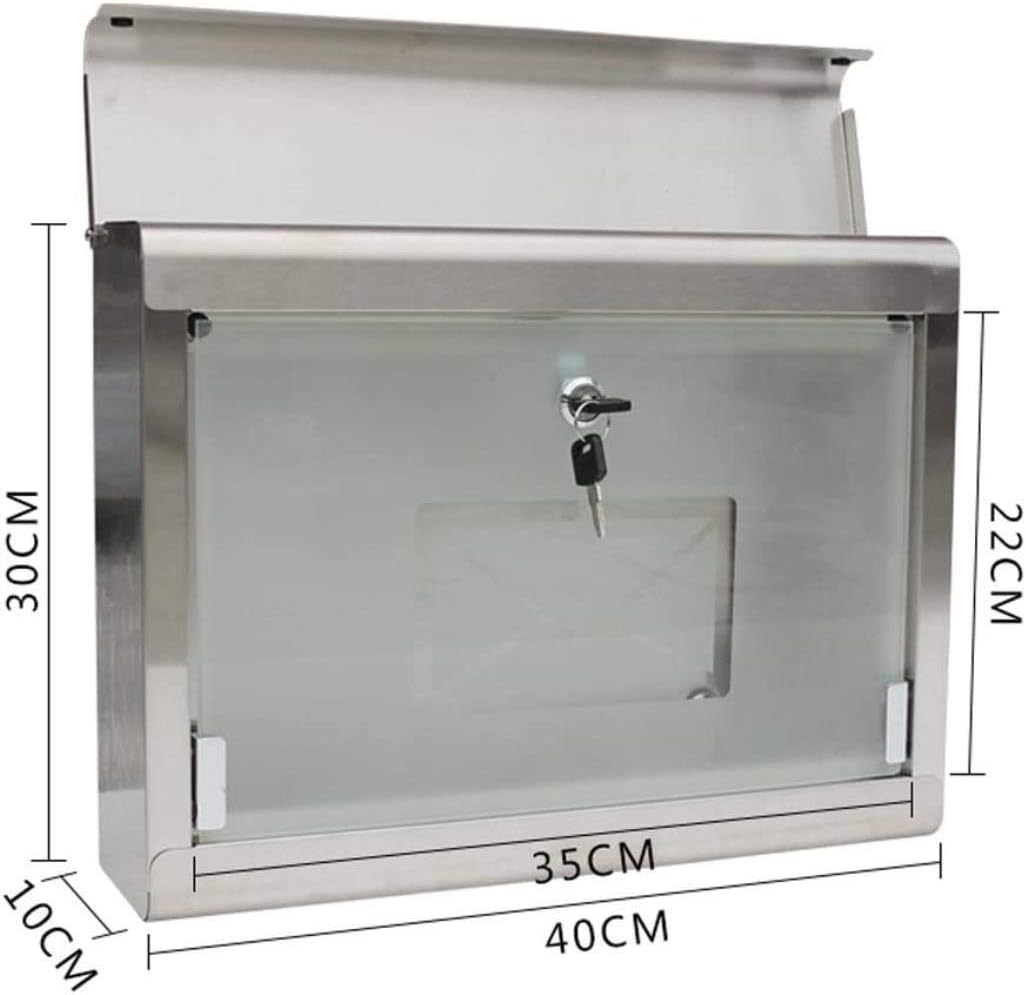 Mailbox Mail Box Rainproof Wall Postbox 304 Stainless Steel Glass Outdoor Fashion Villa