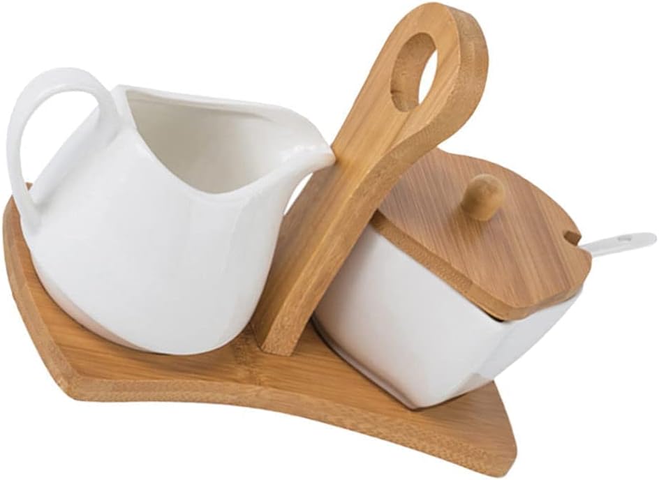 Sugar Bowl Set with Lid Spoon Ceramic Cream Jugs Pitcher Jar Dispenser Porcelain Creamers Coffee Serving Set for Coffee Tea Milk Jam Sauces