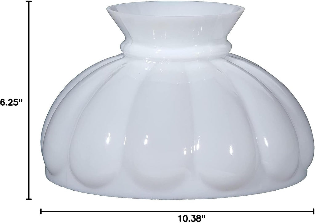 B&P Lamp® Opal White Glass Student Lamp Shade with Melon Design, Flat Top and 9 7/8' Fitter