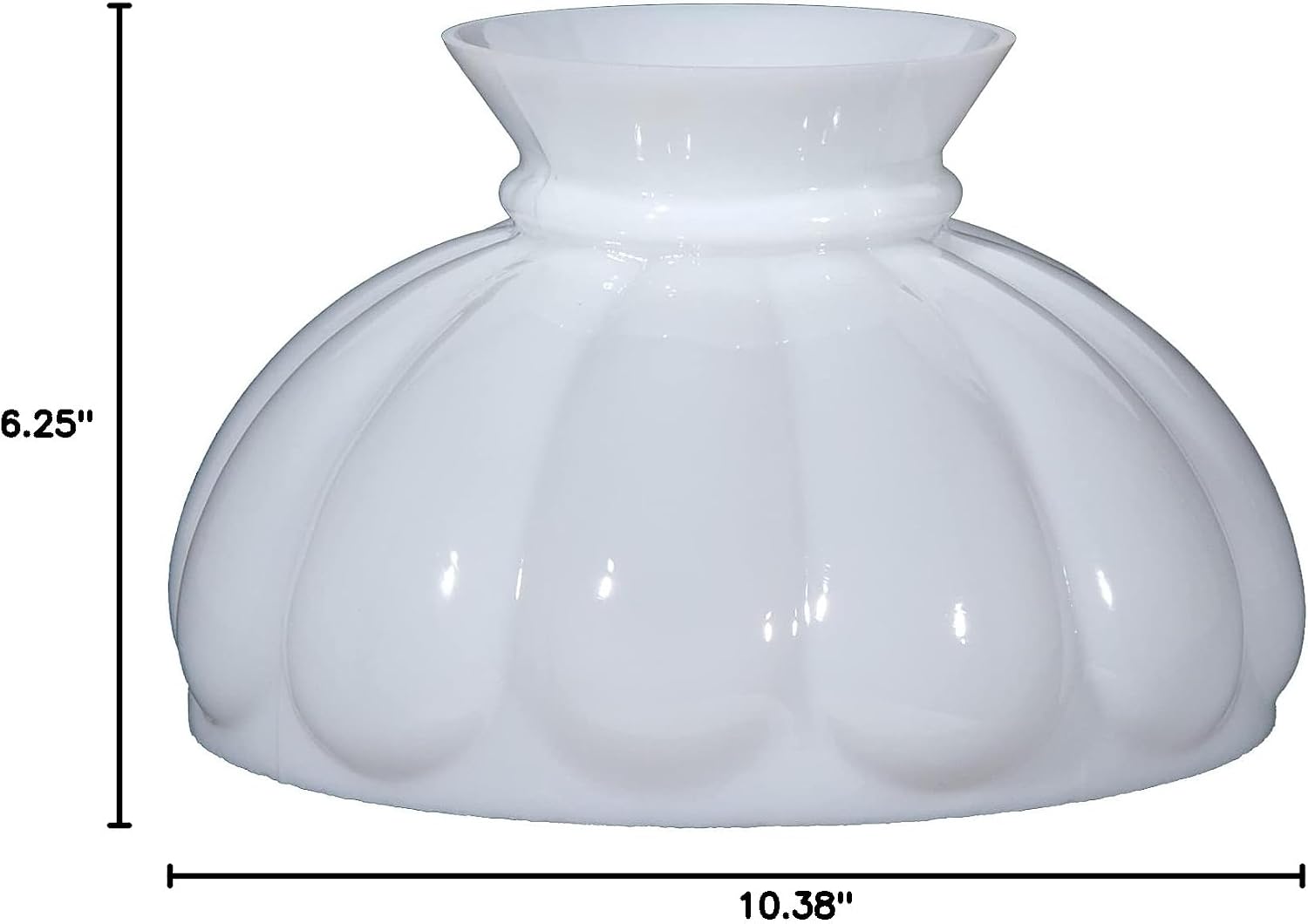 B&P Lamp® Opal White Glass Student Lamp Shade with Melon Design, Flat Top and 9 7/8' Fitter