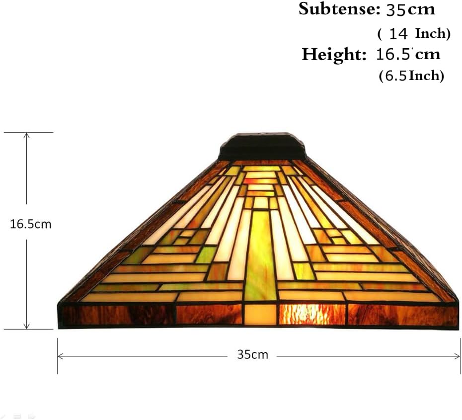 Premium Tiffany Lamp Shade, Mission Lampshades, Stained Glass Square Lampshade, 14 Inches Wide, Lampshade for Table Lamp
