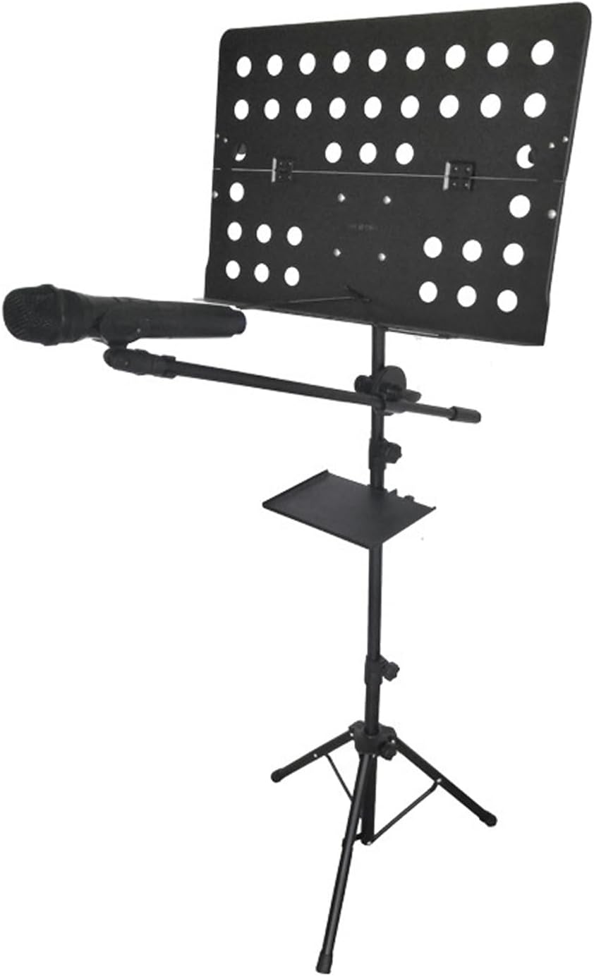 Portable Music Stand, Folding Sheet Music Stand with Microphone Stand & Carrying Bag, Height Adjustable, Non-Slip, Metal Tripod, for Guitar, Violin, Ukulele, Drums, for Laptop