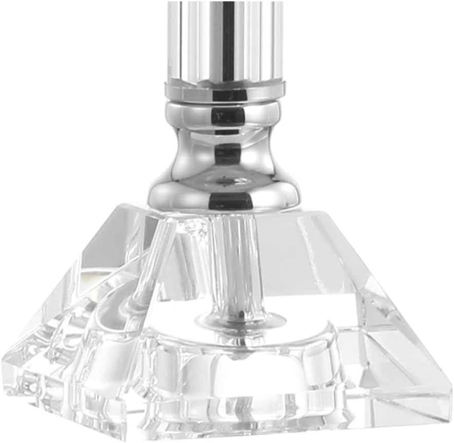 JONATHAN Y 19.5' Clear Crystal Table Lamp Set of 2 for Bedroom, Modern Glam Chrome and Glass Column Nightstand Lamps for Living Room, White Linen Shade, LED Bulbs Included JYL2078A-SET2
