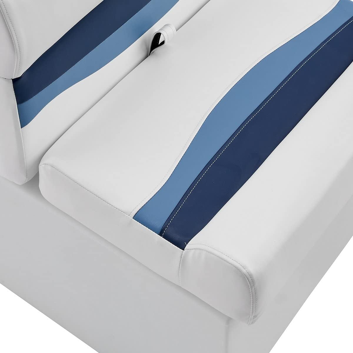 DeckMate Complete 28' Classic Pontoon Boat Seat Bench and Base - White, Blue and Light Blue