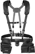 FUERI Leather Tool Belts with Suspender for Men, Heavy-Duty Durable Carpenter Tool Rig Organizer With 19 Pockets-2 Pouches, Padded Suspender, Hammer Holder, D-Loops & Foam-Padded Belt Electricians