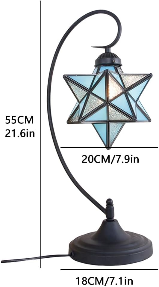 Glass Table Lamp Creative Star Table Light Modern Indoor Desk Light with Plug Bedroom Living Room Hotel Office Table Lamp Bedside Lights Black Metal Base