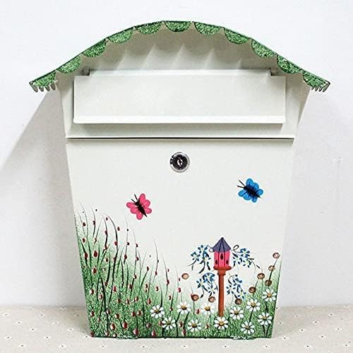 Outdoor Lockable Rustic Color Painting Patterns Metal Iron Mailbox Letter Holder Letterbox Post Box Home Garden Decoration(Color:Color 1)