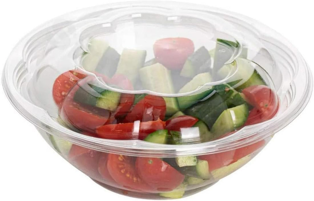 24oz Disposable Rose/Salad Bowls with Dome Lids - Clear Plastic Salad Containers - Leak Proof : Perfect For Salad, Meal Prep and Fruits : Set of 450